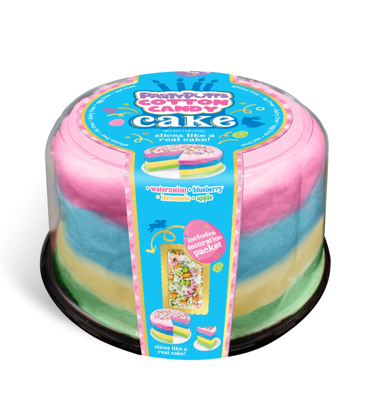 PartyPuffs Cotton Candy Cake Tub Sliceable Rainbow Candy Floss