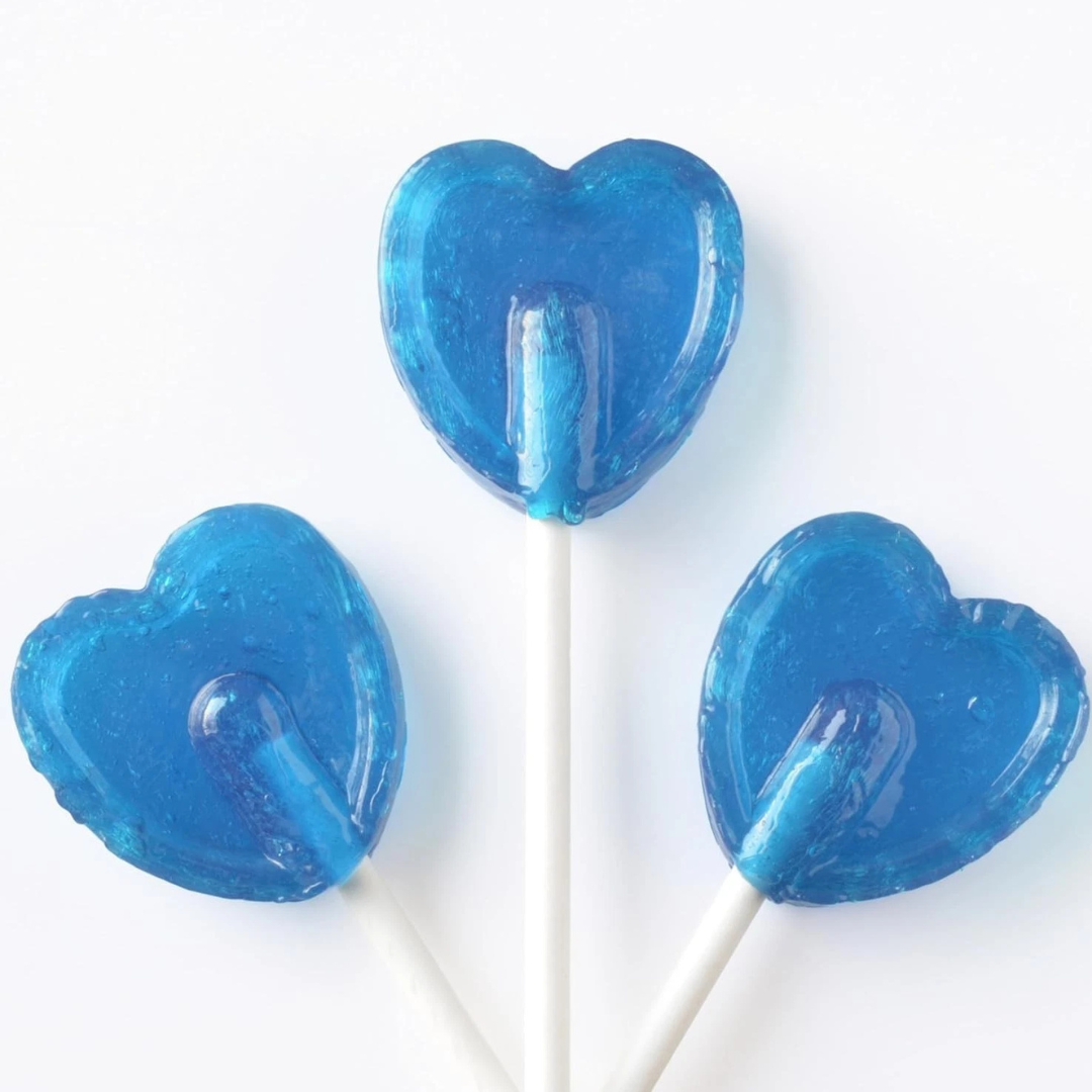 Valentines Blue Raspberry Heart Lollipop x3