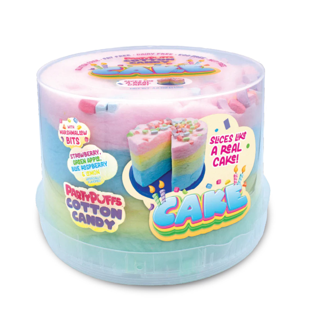PartyPuffs Cotton Candy Cake Tub Sliceable Rainbow Candy Floss