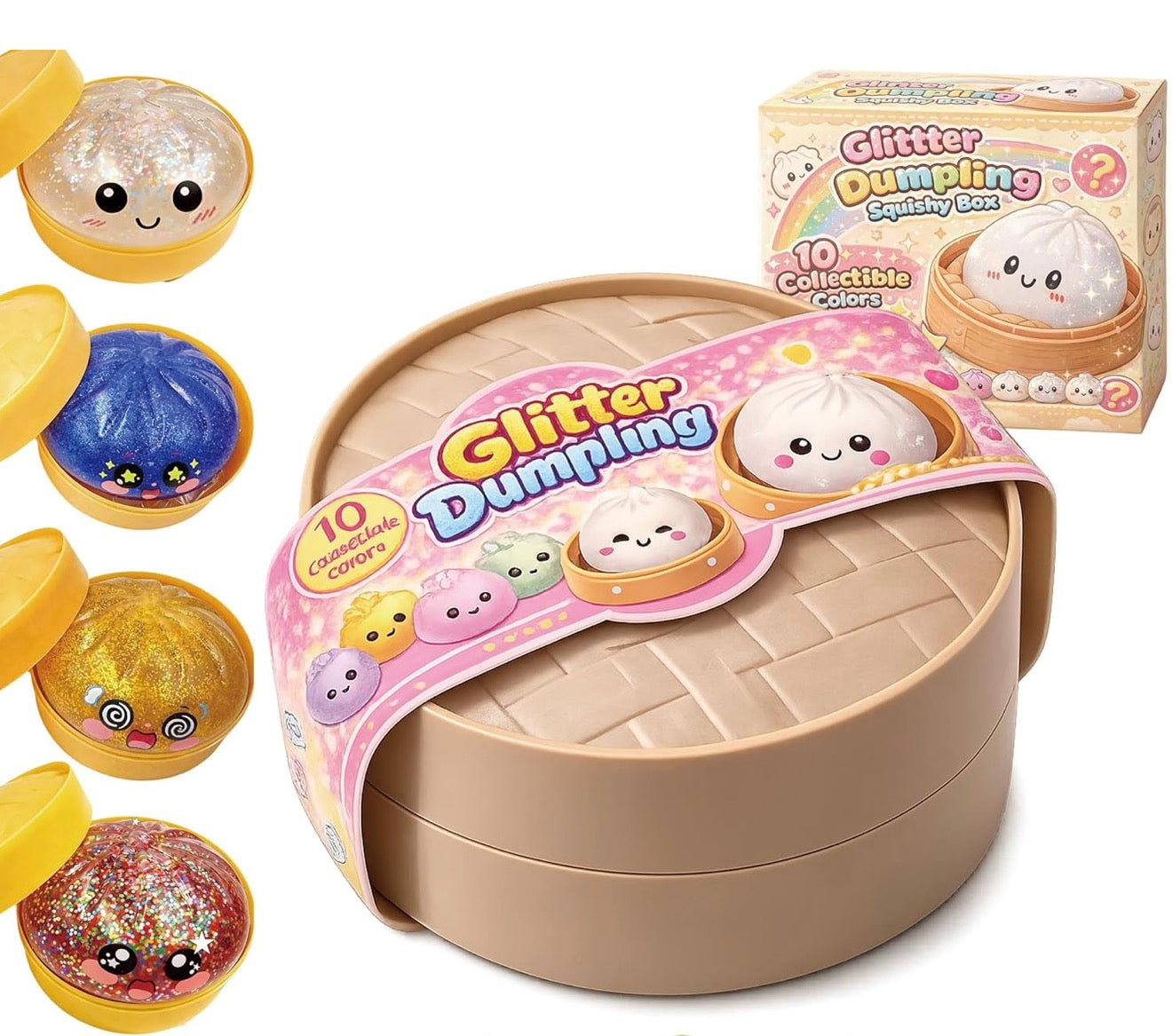 Viral Dumpling Bao Bun Squishy GLITTER Random Colour x 1