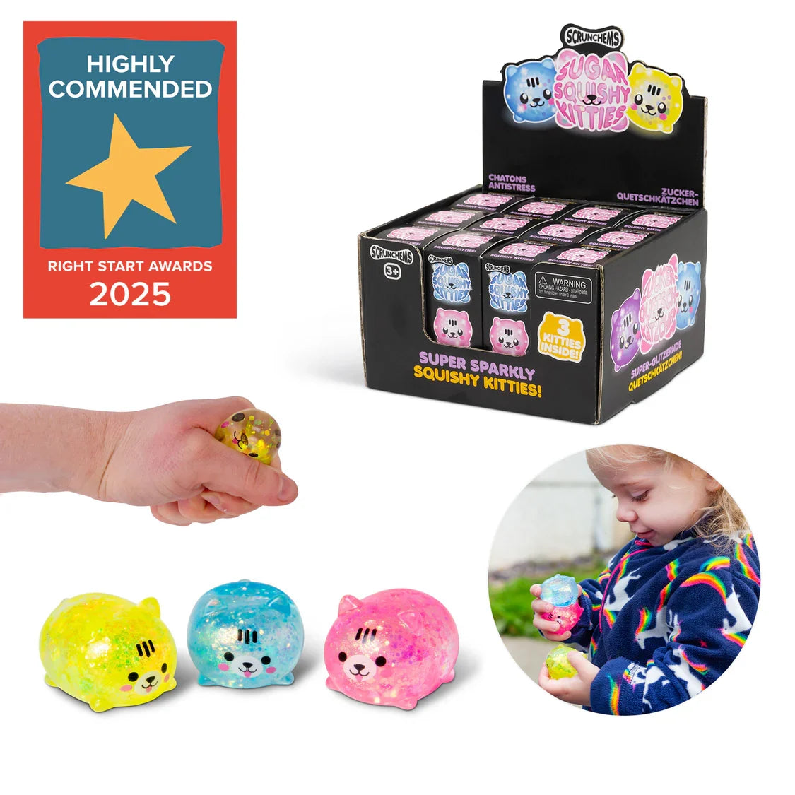 Scrunchems Sugar Squishy Kitties 3 Pack - Glitter Fidget Toys