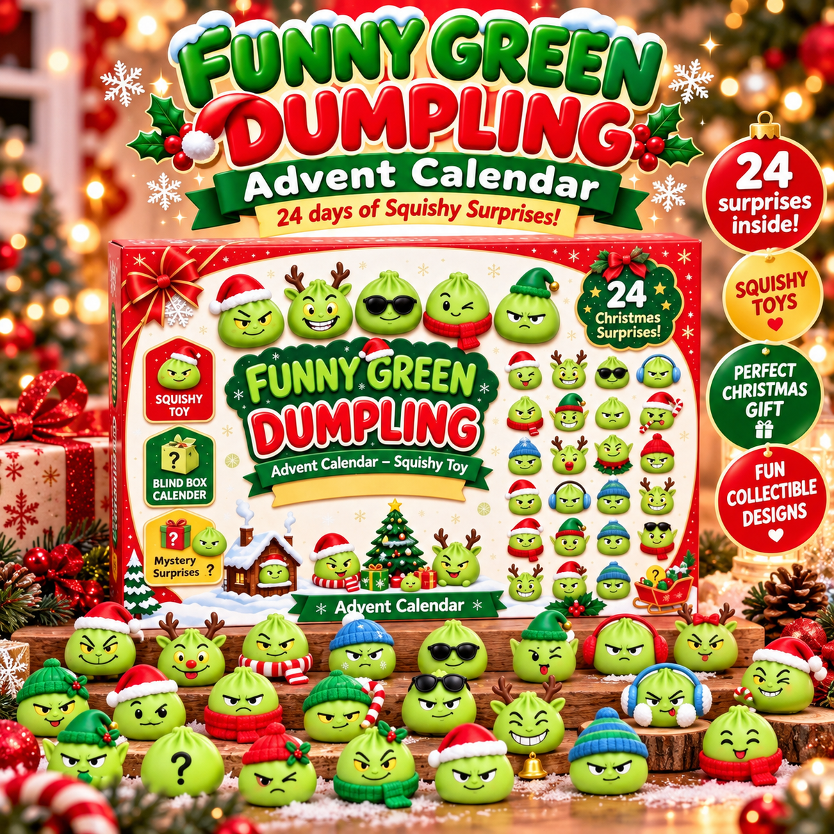 Grinch Dumpling 24 Days Squishy Toy Advent Calendar